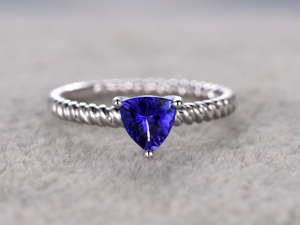 1ct Trillion Blue Sapphire Engagement Ring Braided Solitaire 14k White Gold Over