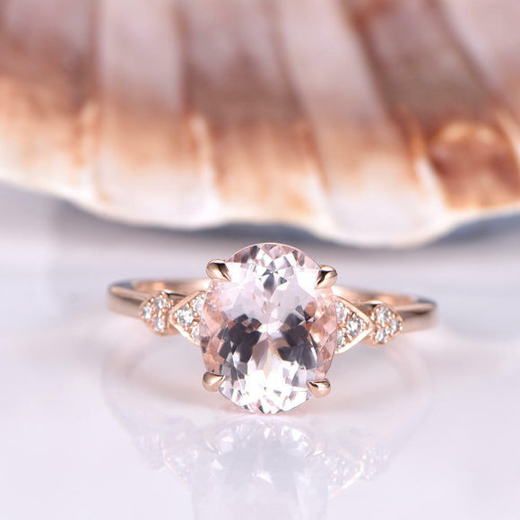 1.2ct Oval Cut Peach Morganite Solitaire Engagement Ring 18k Rose Gold Finish