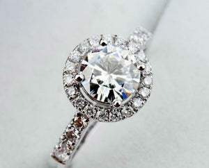 2.3ct Round Cut Diamond Engagement Ring Halo 14k White Gold Finish Round Accents