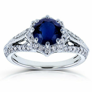 4Ct Round Cut Blue Sapphire Diamond Halo Engagement Ring 14K White Gold Finish