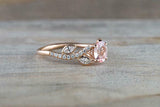 1ct Oval Cut Morganite Engagement Ring 14k Rose Gold Finish Diamond Leaf Accents