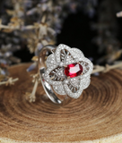 2.5ct Oval Cut Red Garnet Engagement Ring 14k White Gold Finish Cocktail Design