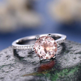 1.2ct Round Cut Peach Morganite Solitaire with Accent Ring 14k White Gold Finish