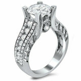 3.5Ct Round Cut Diamond Milgrain Accent Engagement Ring 14K White Gold Finish