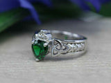 1ct Heart Cut Green Emerald Engagement Ring Celtic Trinity 14k White Gold Finish