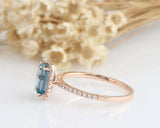 2ct Emerald Cut London Blue Topaz Engagement Ring Diamond Halo 14k RoseGold Over