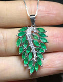 3ct Green Emerald Pendant Marquise Cut Leaf Cocktail 14k WhiteGold Over NO CHAIN