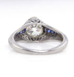 3Ct Round Diamond Sapphire Vintage Art Deco Engagement Ring 14K White Gold Over