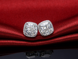 2ct Cushion Cut VVS1D Diamond Halo Solitaire Stud Earrings 18k White Gold Finish