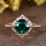 1ct Cushion Cut Green Emerald Engagement Ring Solitaire Floral 14k RoseGold Over