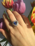 2.2ct Engagement Ring Heart Cut Blue Sapphire Diamond Halo 14k White Gold Finish