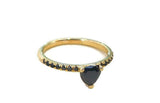 1.2ct Pear Black Diamond Solitaire with Round Accent Ring 14k Yellow Gold Finish