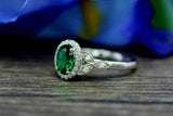 2.2ct Oval Cut Green Emerald Engagement Ring Halo Floral 14k White Gold Finish