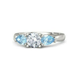 2Ct Round Cut Diamond Trilogy Engagement Ring 14K White Gold Finish Topaz Accent