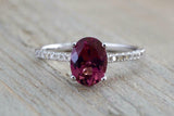 1.6ct Oval Cut Pink Ruby Engagement Ring 14k White Gold Finish Diamond Accents