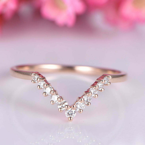 1.2ct Round Cut Diamond Curved V Shape Wedding Band Ring 14k Rose Gold Finish