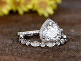 2Ct Heart Cut Diamond Bridal Set Vintage Engagement Ring 14K White Gold Finish