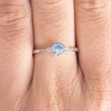 1ct Round Cut Blue Aquamarine Engagement Ring Three Stone 14k White Gold Finish