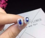 2.7ct Stud Earrings Oval Cut Sapphire Ballerina Cocktail Halo 14k WhiteGold Over