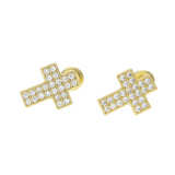 1.5ct Round Cut Diamond Jesus Cross Stud Earrings Women 14k Yellow Gold Finish