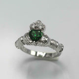 1ct Heart Cut Green Emerald Engagement Ring Diamond Claddagh 14k White Gold Over