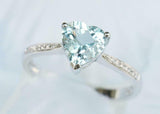 1.2ct Heart Blue Aquamarine Engagement Ring Diamond Accent 14k White Gold Finish