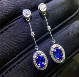 2.1ct Drop Earrings Oval Cut Blue Tanzanite Dangling Halo 14k White Gold Finish