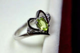 1ct Engagement Ring Oval Cut Peridot Bypass Style Heart 14k White Gold Finish