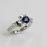 1ct Heart Cut Blue Sapphire Engagement Ring Diamond Claddagh 14k White Gold Over