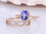 2ct Oval Blue Tanzanite Infinity Bridal Set Engagement Ring 14k RoseGold Finish