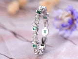 1ct Princess Cut Green Emerald Full Eternity Stackable Band 14k WhiteGold Finish