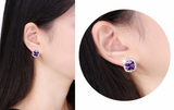 2ct Cushion Cut Purple Amethyst Halo Solitaire Stud Earrings 14k White Gold Over