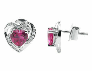 0.3ct Heart Cut Pink Ruby Heart Shape Design Stud Earrings 14k White Gold Finish