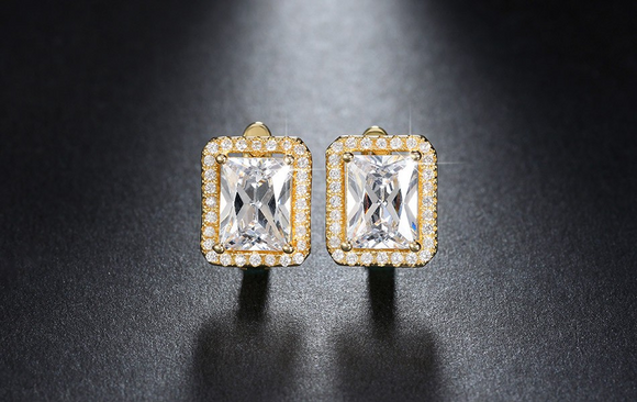 2ct Radiant Cut VVS1 Diamond Halo Solitaire Drop Earrings 14k Yellow Gold Finish