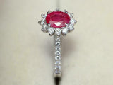 2ct Engagement Ring Oval Cut Pink Ruby Diamond Halo Floral 14k White Gold Finish