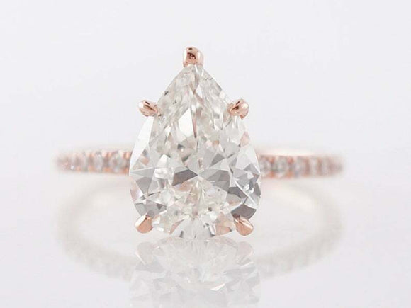 2.4ct Pear Cut Diamond Engagement Ring Accents with Solitaire 14k Rose Gold Over