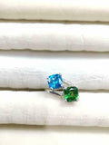 2ct Engagement Ring Cushion Green Emerald Two Stone Bypass 14k White Gold Finish