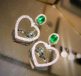 1.5ct Drop Earrings Round Cut Green Emerald Stylish Heart 14k White Gold Finish