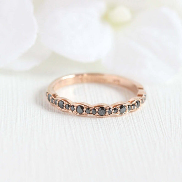 1ct Round Black Diamond Wedding Band Stackable Half Eternity 14k Rose Gold Over