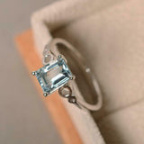 1.5ct Emerald Cut Blue Aquamarine Engagement Ring Solitaire 18k WhiteGold Finish