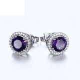 2ct Round Cut Purple Amethyst Halo Diamond Stud Earrings 14k White Gold Finish