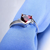 0.6ct Heart Cut Red Garnet Engagement Ring 14k White Gold Over Trilogy Solitaire