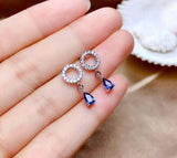 1.3ct Drop Earrings Pear Cut Blue Sapphire Circular Dangling 14k White Gold Over