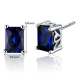 1Ct Radiant Cut Blue Sapphire Solitaire Stud Women Earring 14K White Gold Finish