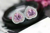 1ct Heart Cut Pink Sapphire Double Halo Stud Women Earrings 14k WhiteGold Finish