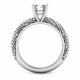 4Ct Round Cut Diamond Twist Studded Shank Solitaire Ring 14K White Gold Finish