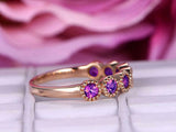 1ct Round Cut Amethyst Wedding Band Half Eternity Milgrain 14k Rose Gold Finish