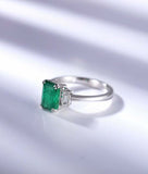 2ct Green Emerald Cut Engagement Ring Baguette Accent Trilogy 14k WhiteGold Over