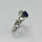 1ct Heart Cut Blue Sapphire Engagement Ring Claddagh Design 14k WhiteGold Finish