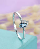 1ct Pear Cut Blue Sapphire Bezel Set Cute Engagement Ring 14k White Gold Finish